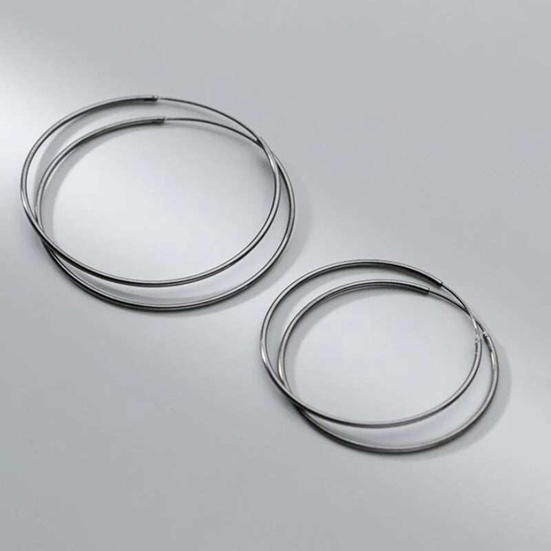 Real 925 Sterling Silver 1.2/1.5mm Wire Diameter Large Round Hoop Earrings for Women Classic Fine Jewelry Minimalist Accessories