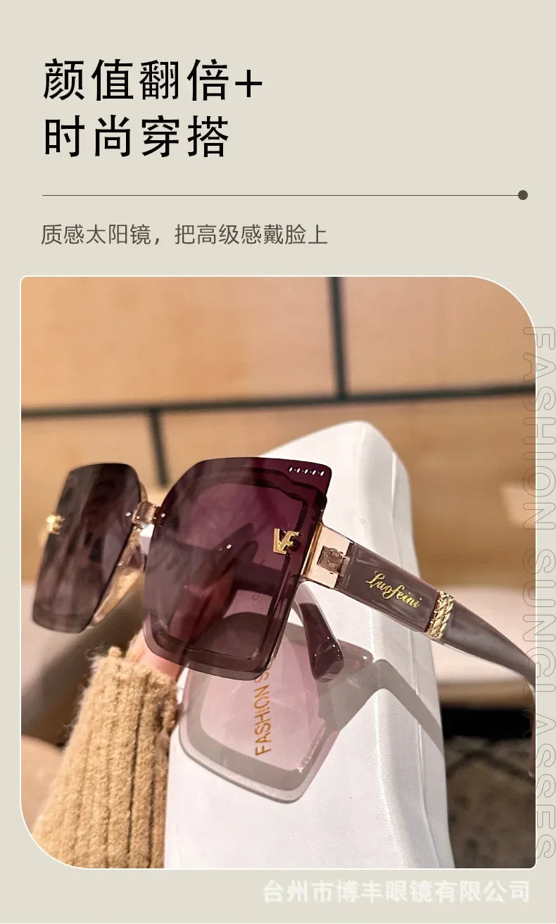 New Cool Rimeless Polarized Sunglasses Women Oversized Square Sun Glasses Ladies UV400 Classic Goggle Oculos De Sol Feminino