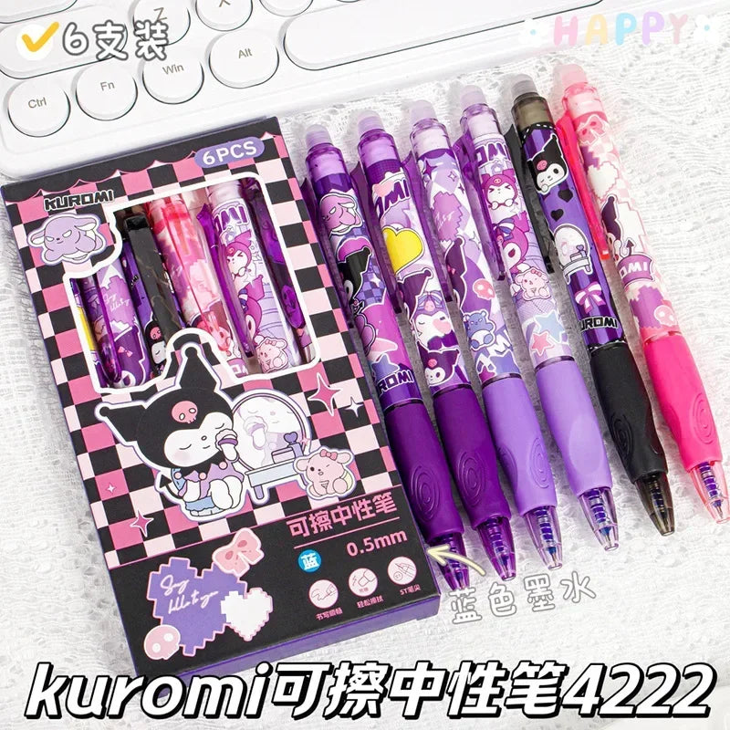 Sanrio Blue Erasable Gel Pen My Melody Cinnamoroll Cute Click Pen Hello Kitty Girly Heart Student Stationery Birthday Gift