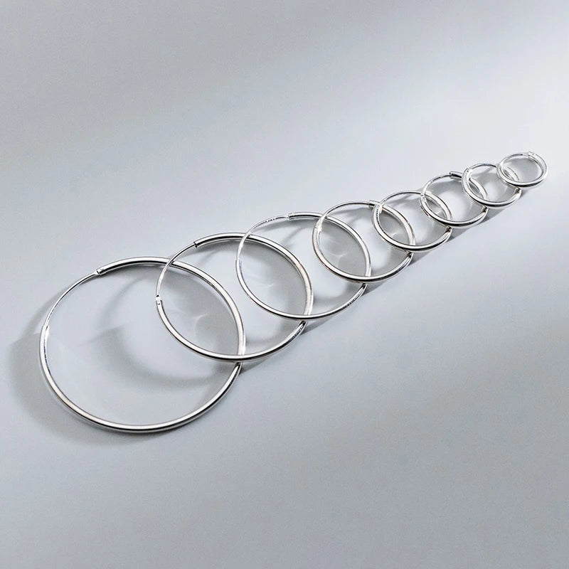 Real 925 Sterling Silver 1.2/1.5mm Wire Diameter Large Round Hoop Earrings for Women Classic Fine Jewelry Minimalist Accessories