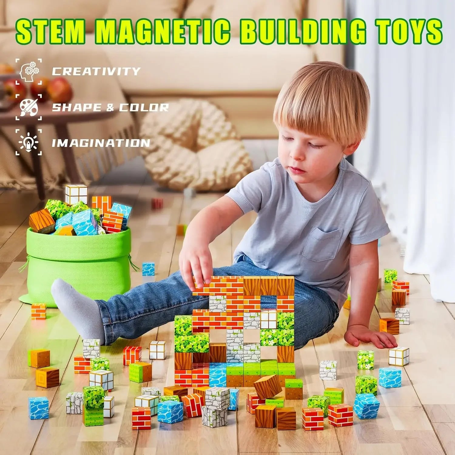 Magnetic building blocks create a mining magnet world for boys and girls, magnetic structure magnetic puzzle set, Montessori sen