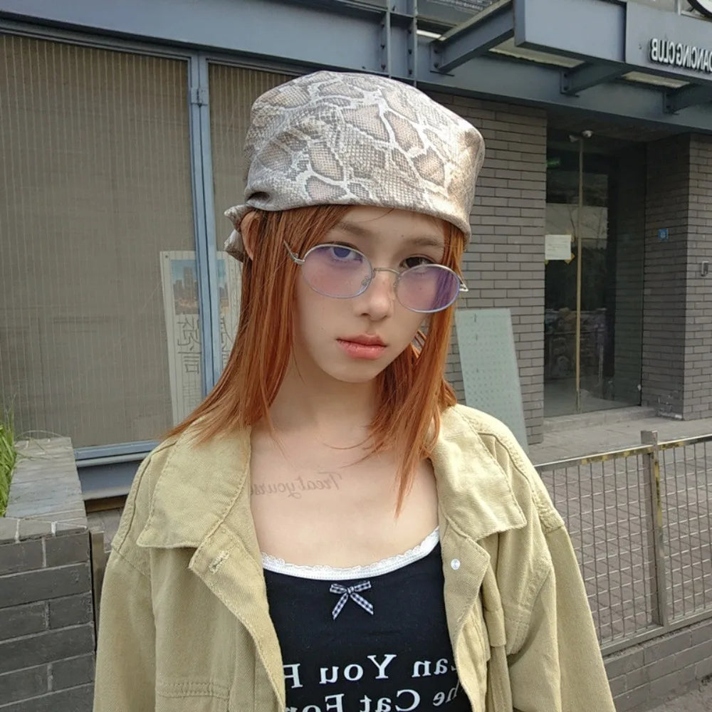 Fashion Y2K Snake Print Hair Scarf Soft Square Serpentine Hair Band Hip Hop Turban Snake Punk Bandana Girls