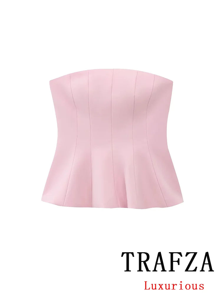 TRAFZA Sexy Butter Yellow Cami Ruffles Tube Tops Women Fashion 2025 Summer Strapless Y2K Girl Streetwear Tops Holiday Party Tops