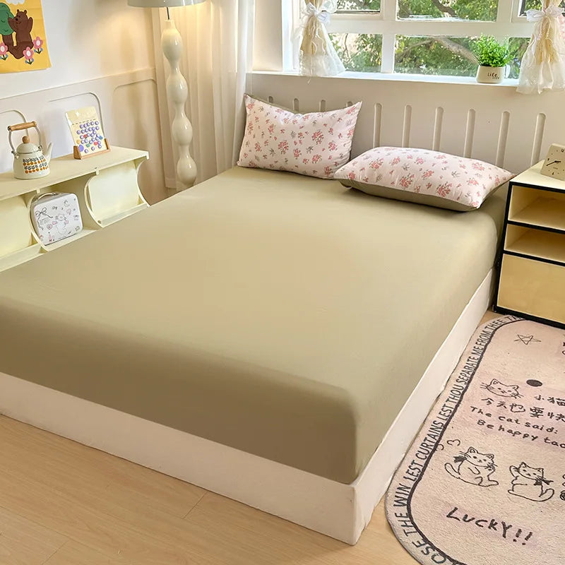 100% Microfiber Elastic Fitted Sheet Solid Color Double Bed Sheets Machine Washable Dust-Proof Mattress Cover with Deep Pocket