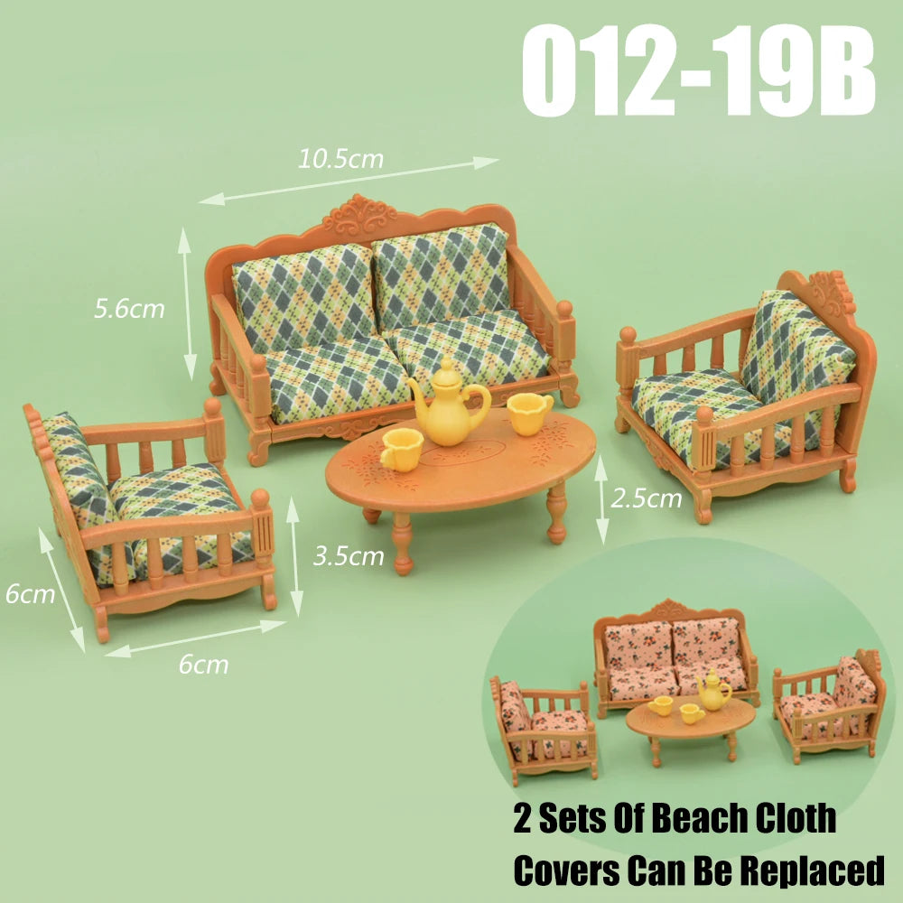 Dollhouse Furniture Kitchen Play Set Miniature Refrigerator 1:12 Mini Food Living Room Sofa Set Pretend Play  Accessores Toy