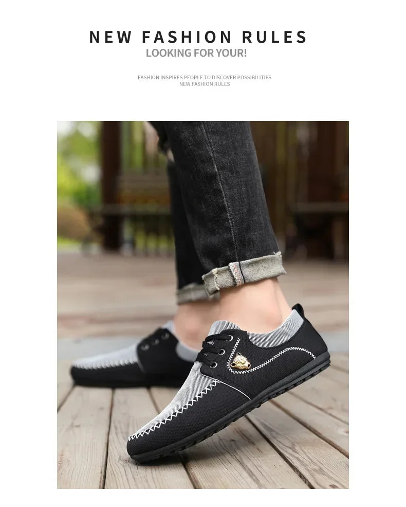Mens Loafers Slip on Casual Shoes for Male 2024 New Breathable Canvas Driving Flats Comfortable Mocassins Non Slip Plus Size