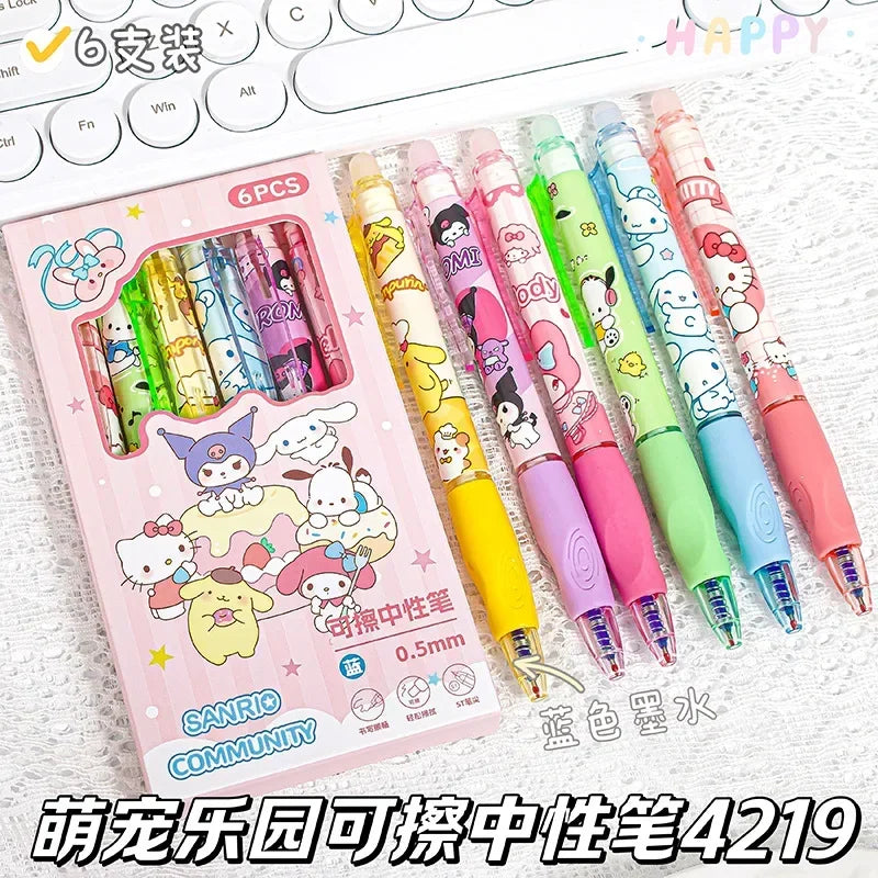 Sanrio Blue Erasable Gel Pen My Melody Cinnamoroll Cute Click Pen Hello Kitty Girly Heart Student Stationery Birthday Gift