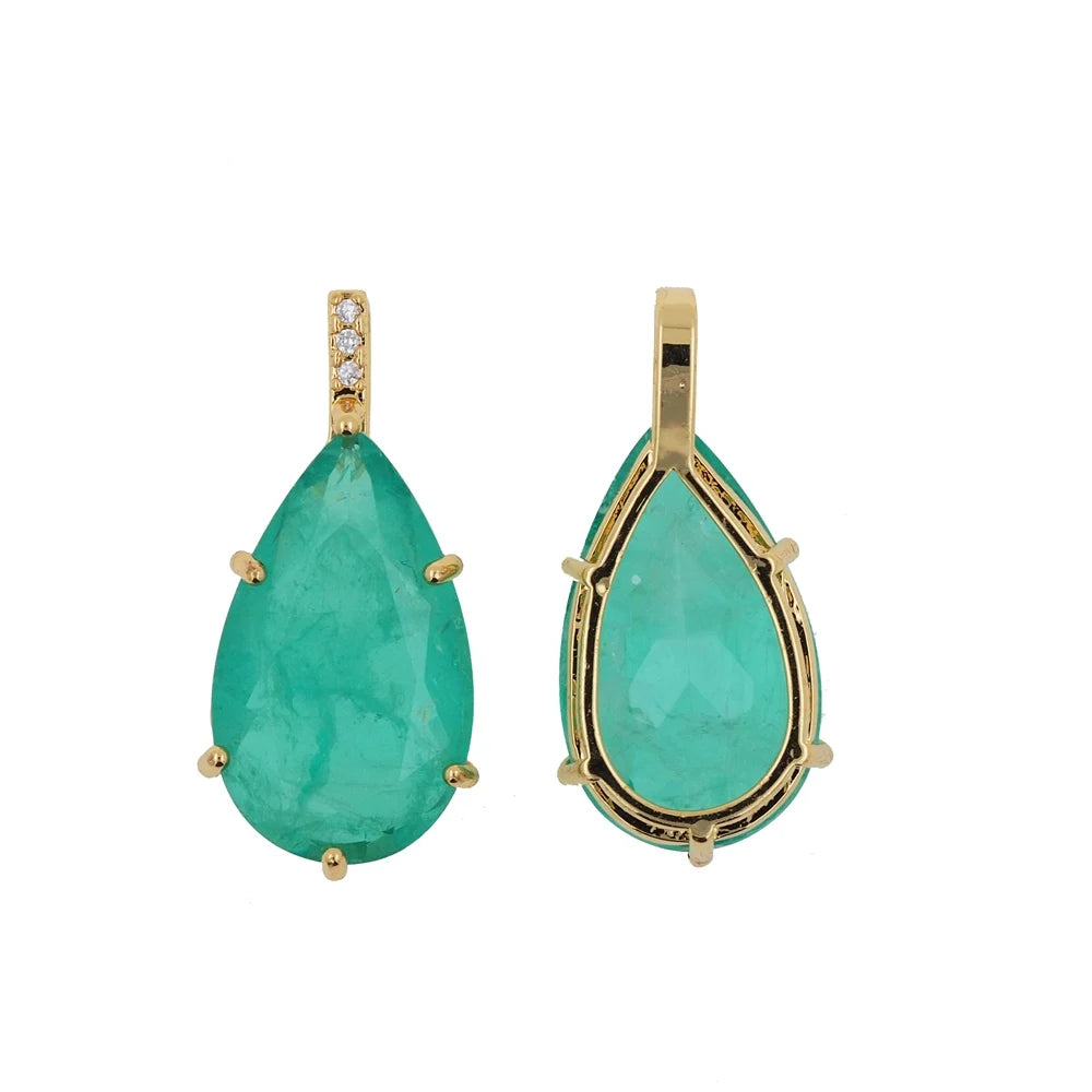 Vintage Water Drop Shape Blue Paraiba Tourmaline Pendant Necklace Women Wedding Promise Jewelry