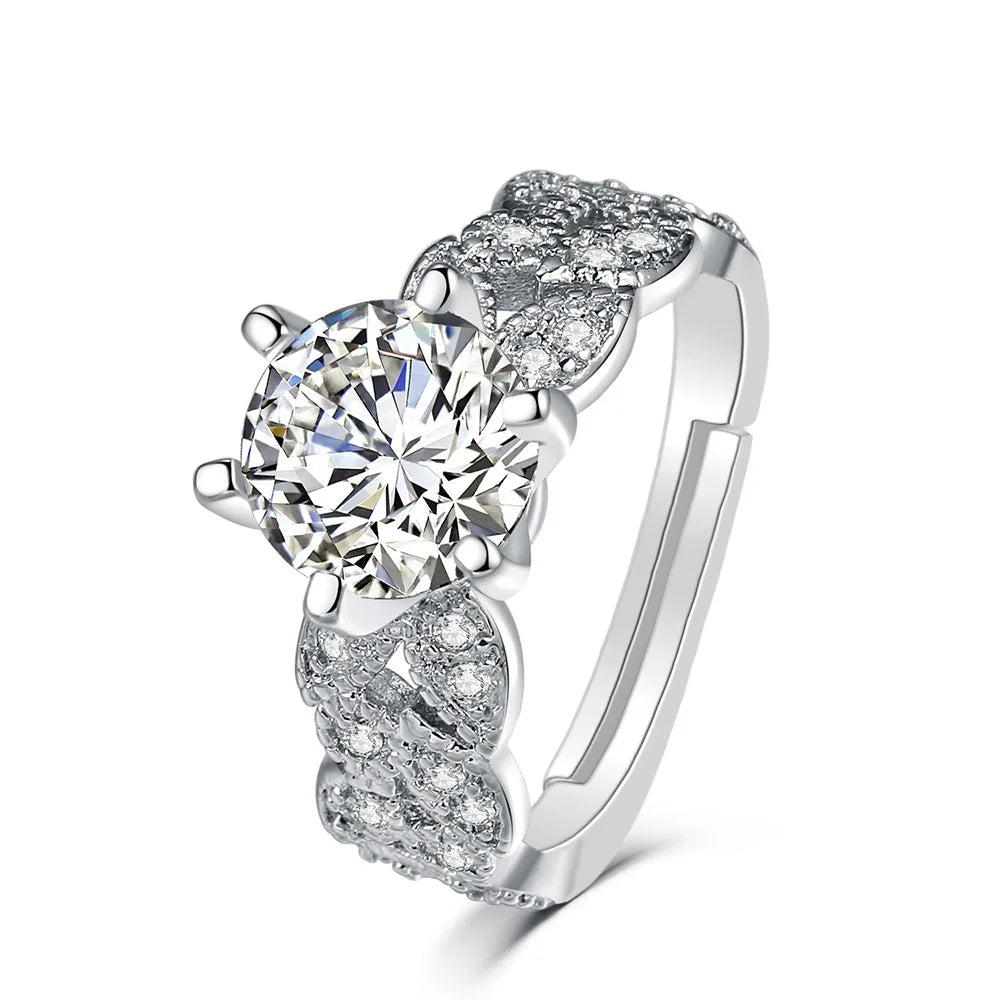 Adjustable Solitaire Rings for Women Bridal Classic Silver Color AAA+Cubic Zirconia Wedding Engagement Marriage Ring Jewelry