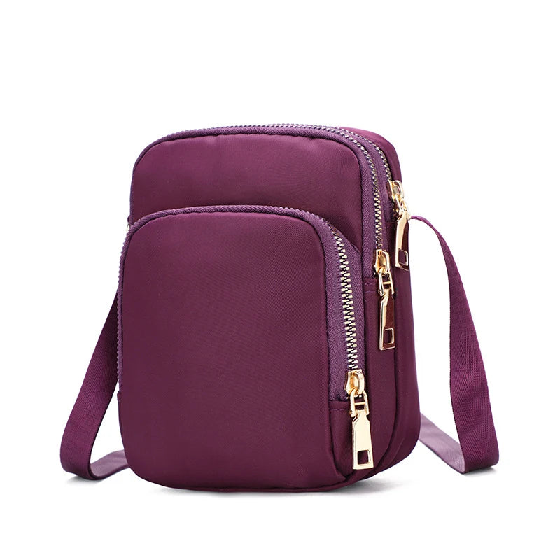 Mobile Phone Crossbody Bags for Women Fashion Ladies Shoulder Bag 3 Layer Waterproof Oxford Small Cell Phone Purse Wallet