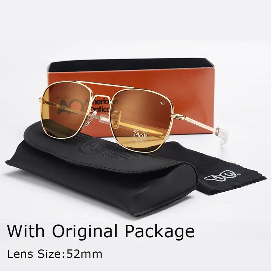 Fashion Classical Aviation Sunglasses Men AO Sun Glasses For Male American Army Military Glass Lens Oculos