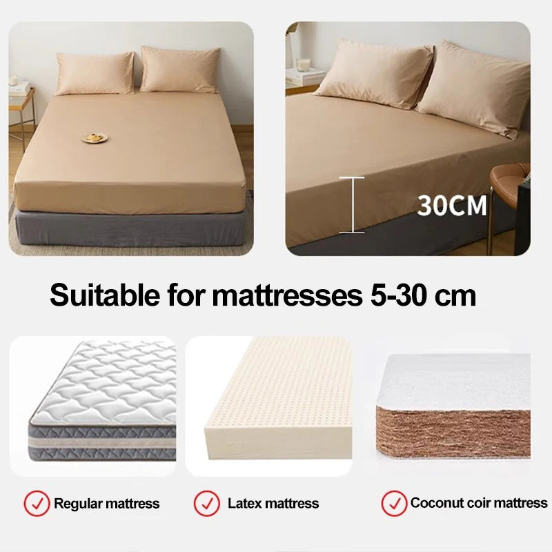 100% Microfiber Elastic Fitted Sheet Solid Color Double Bed Sheets Machine Washable Dust-Proof Mattress Cover with Deep Pocket