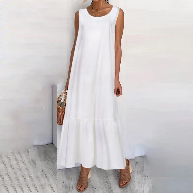 Casual Loose White Maxi Dresses For Women Summer 2024 Fashion Sleeveless Straped O Neck Long Dress Elegant Vestidos