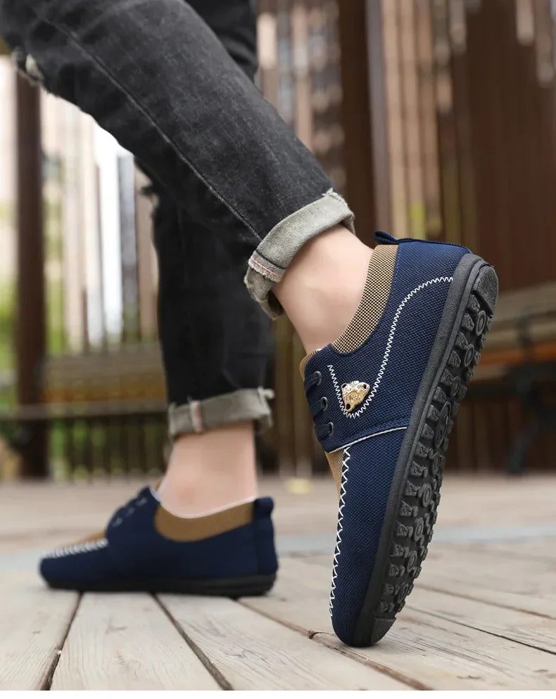 Mens Loafers Slip on Casual Shoes for Male 2024 New Breathable Canvas Driving Flats Comfortable Mocassins Non Slip Plus Size