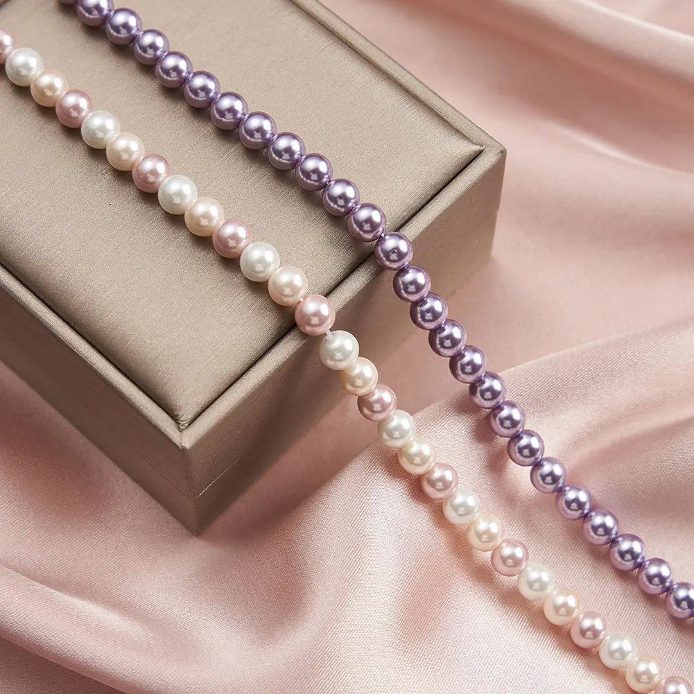 ORSA JEWELS 6mm Natural Shell Pearls Beaded Necklace 925 Silver Pink Purple Round Shell Choker Chain Wedding Pearl Chain PSN03