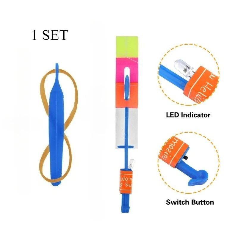 25 Sets LED Flying Set 25 Slingshot+25 Glow Helicopter-50 Pcs Outdoor Flying Toys Glow in The Dark Party Supplies Party Favors