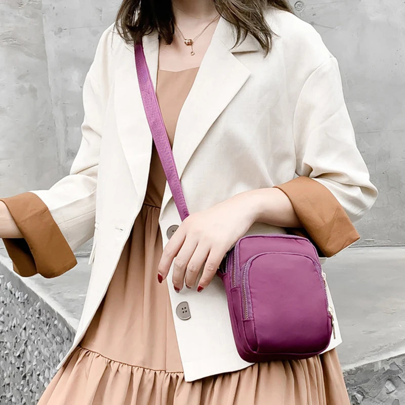 Mobile Phone Crossbody Bags for Women Fashion Ladies Shoulder Bag 3 Layer Waterproof Oxford Small Cell Phone Purse Wallet