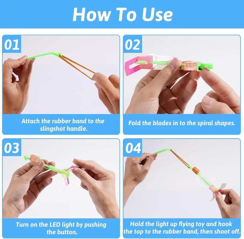 25 Sets LED Flying Set 25 Slingshot+25 Glow Helicopter-50 Pcs Outdoor Flying Toys Glow in The Dark Party Supplies Party Favors