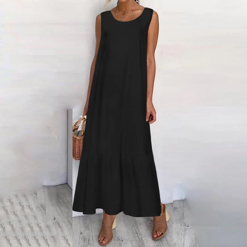 Casual Loose White Maxi Dresses For Women Summer 2024 Fashion Sleeveless Straped O Neck Long Dress Elegant Vestidos