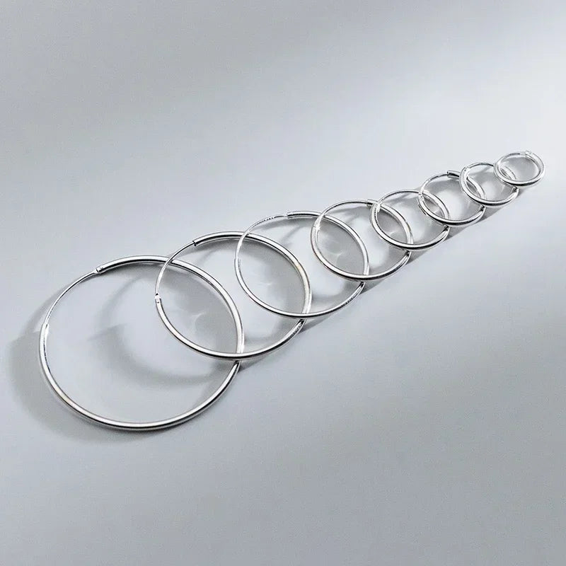 Real 925 Sterling Silver 1.2/1.5mm Wire Diameter Large Round Hoop Earrings for Women Classic Fine Jewelry Minimalist Accessories