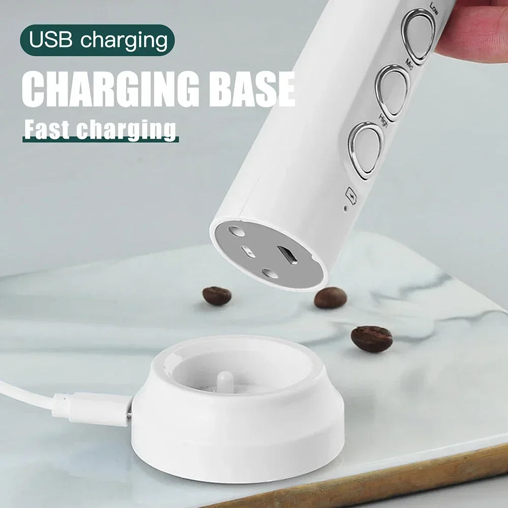 Rechargeable 3-Speed Handheld Milk Frother Mini Electric Foam Maker for Latte Cappuccino Coffee