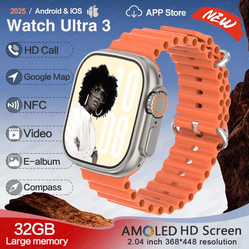 For Huawei IOS Men Watch UItra3 Original Smart Watch GPS 32GB Memory NFC APP Download Music Video Album Women BT Call Smartwatch
