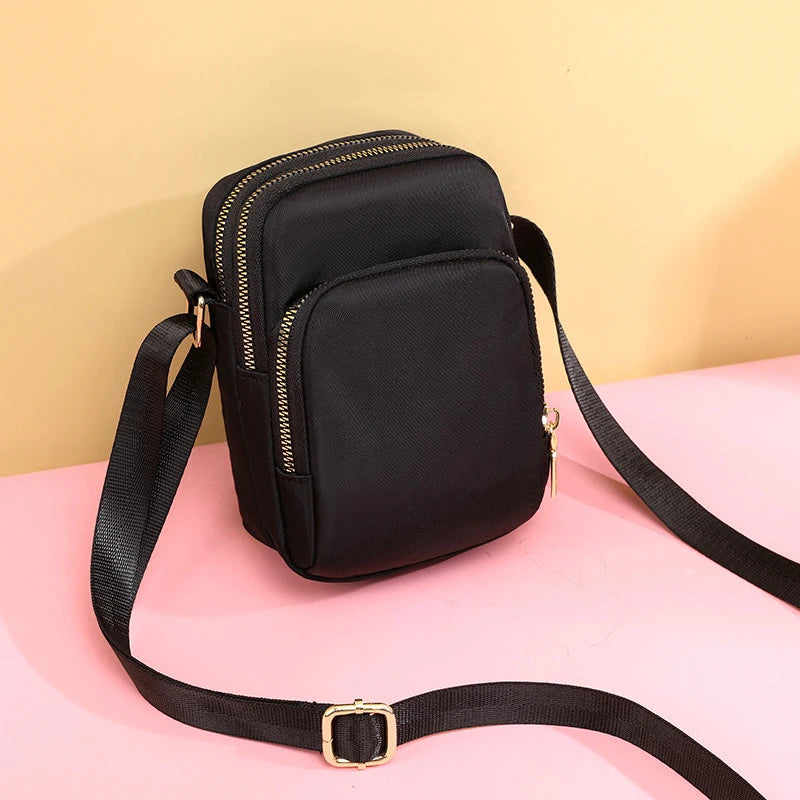 Mobile Phone Crossbody Bags for Women Fashion Ladies Shoulder Bag 3 Layer Waterproof Oxford Small Cell Phone Purse Wallet