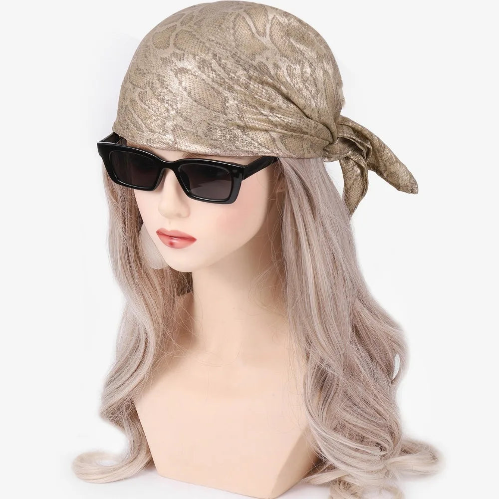 Fashion Y2K Snake Print Hair Scarf Soft Square Serpentine Hair Band Hip Hop Turban Snake Punk Bandana Girls