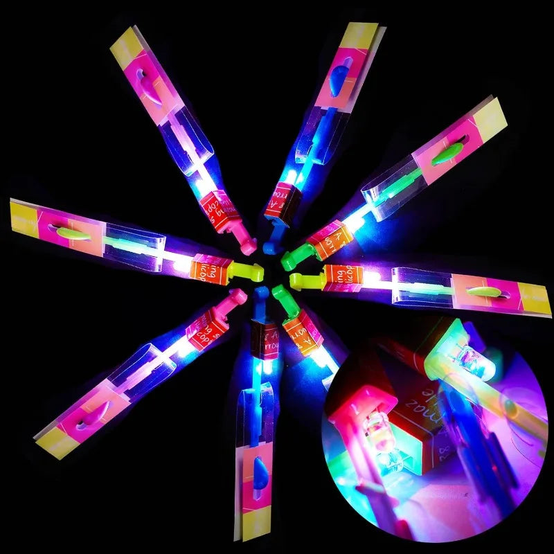 25 Sets LED Flying Set 25 Slingshot+25 Glow Helicopter-50 Pcs Outdoor Flying Toys Glow in The Dark Party Supplies Party Favors