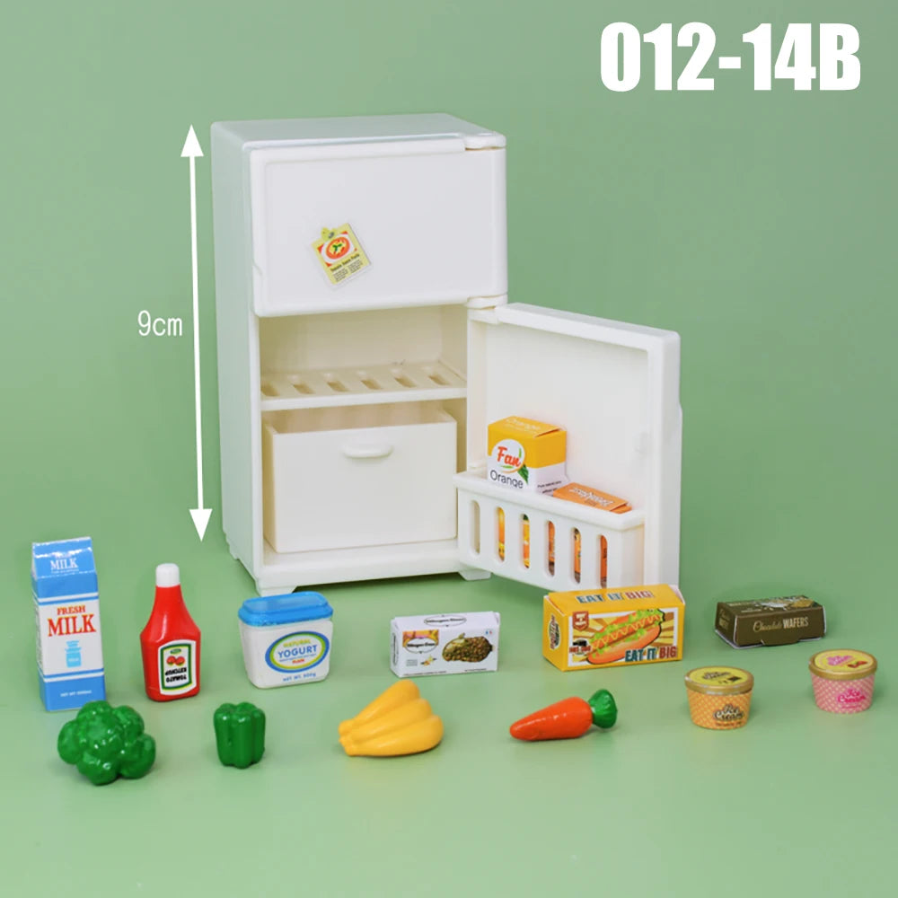Dollhouse Furniture Kitchen Play Set Miniature Refrigerator 1:12 Mini Food Living Room Sofa Set Pretend Play  Accessores Toy