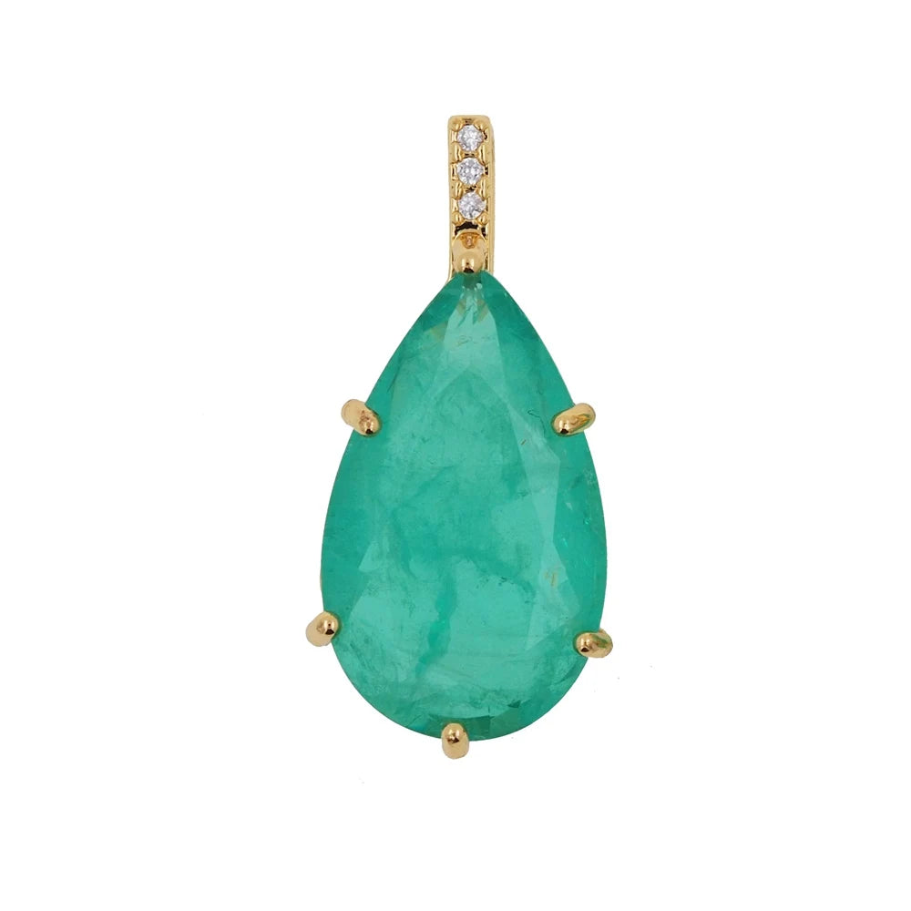 Vintage Water Drop Shape Blue Paraiba Tourmaline Pendant Necklace Women Wedding Promise Jewelry