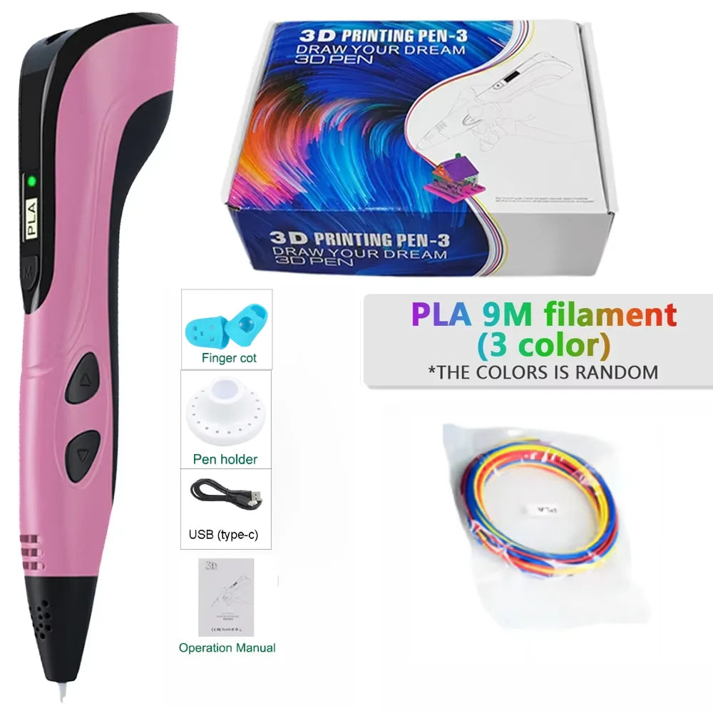 3D Printing Pen With LED Display 3D Pen Set for Kids Filament Children USB Drawing Tool Drawing Toy DIY Christmas Birthday Gift