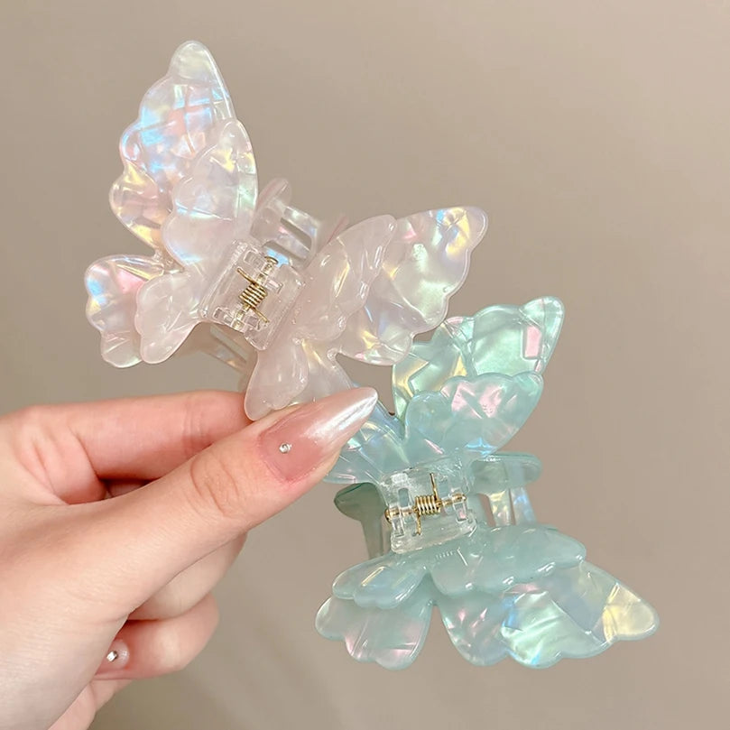 AWAYTR Fairy Butterfly Hair Claw Acetate Crab Hair Clip Sweet Princess Shark Clip for Women Girl Hairpin Hair Accessories