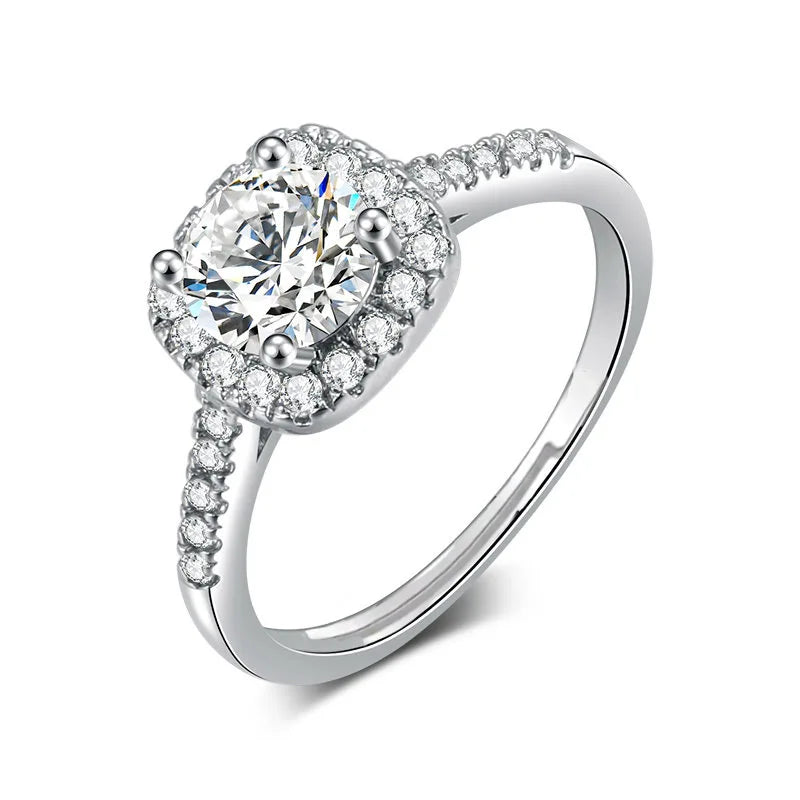 Adjustable Solitaire Rings for Women Bridal Classic Silver Color AAA+Cubic Zirconia Wedding Engagement Marriage Ring Jewelry
