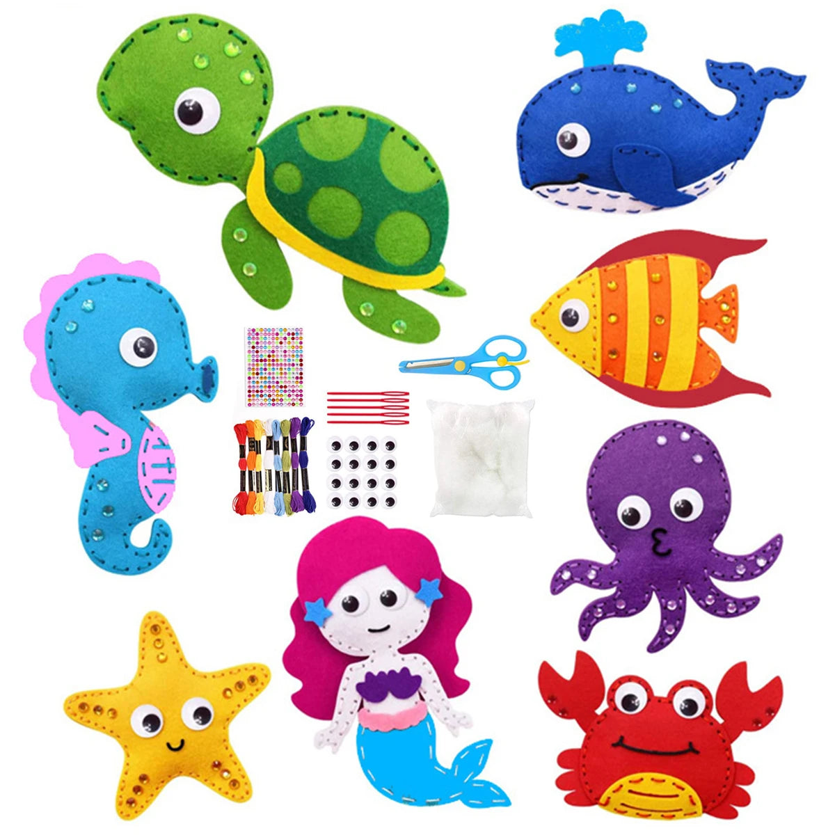 DIY Sewing Animals Craft Kit Forest Creatures DIY Sewing Felt Ocean Animals Mermaid For Kids Beginners Sew Art Christmas Gifts