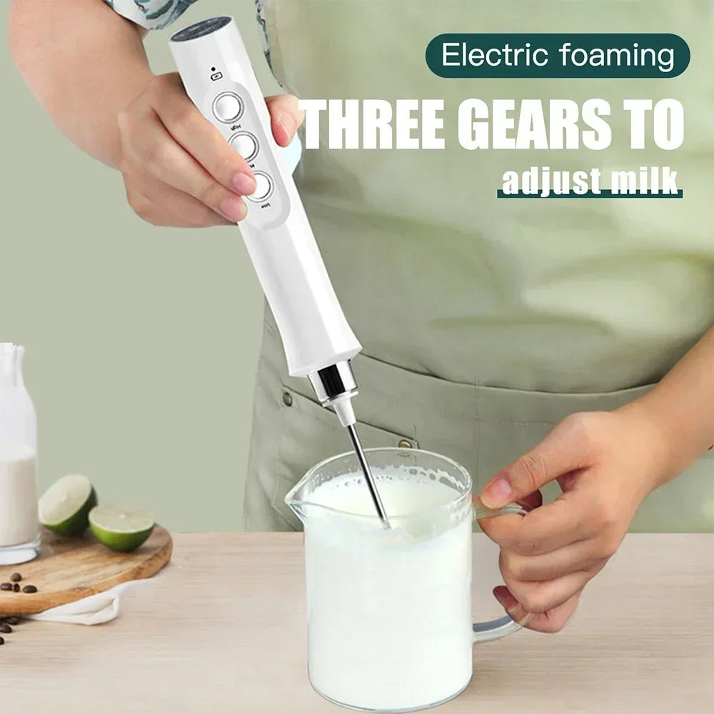 Rechargeable 3-Speed Handheld Milk Frother Mini Electric Foam Maker for Latte Cappuccino Coffee