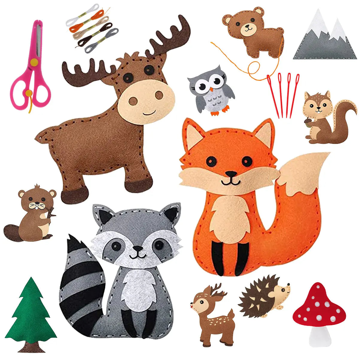 DIY Sewing Animals Craft Kit Forest Creatures DIY Sewing Felt Ocean Animals Mermaid For Kids Beginners Sew Art Christmas Gifts