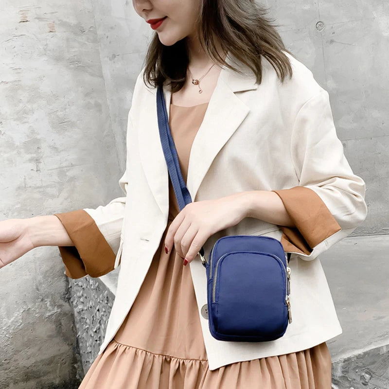 Mobile Phone Crossbody Bags for Women Fashion Ladies Shoulder Bag 3 Layer Waterproof Oxford Small Cell Phone Purse Wallet