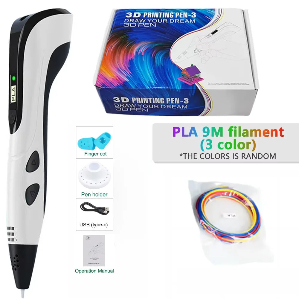 3D Printing Pen With LED Display 3D Pen Set for Kids Filament Children USB Drawing Tool Drawing Toy DIY Christmas Birthday Gift