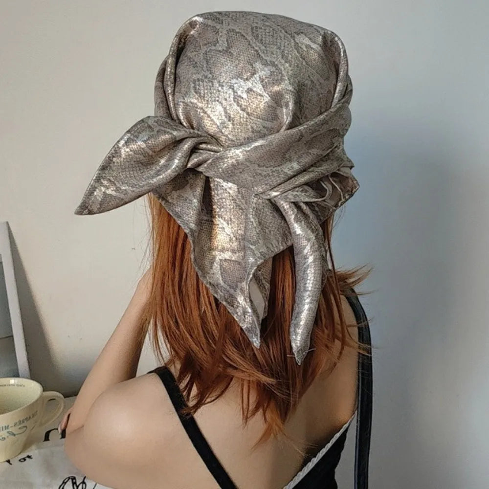 Fashion Y2K Snake Print Hair Scarf Soft Square Serpentine Hair Band Hip Hop Turban Snake Punk Bandana Girls
