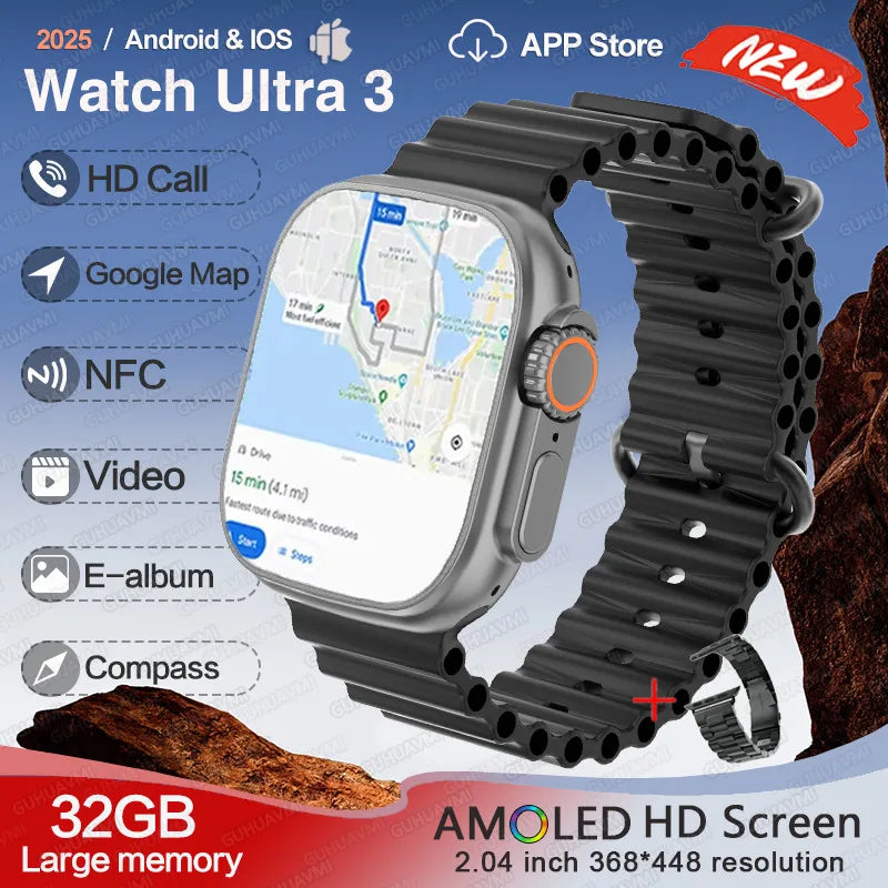 For Huawei IOS Men Watch UItra3 Original Smart Watch GPS 32GB Memory NFC APP Download Music Video Album Women BT Call Smartwatch