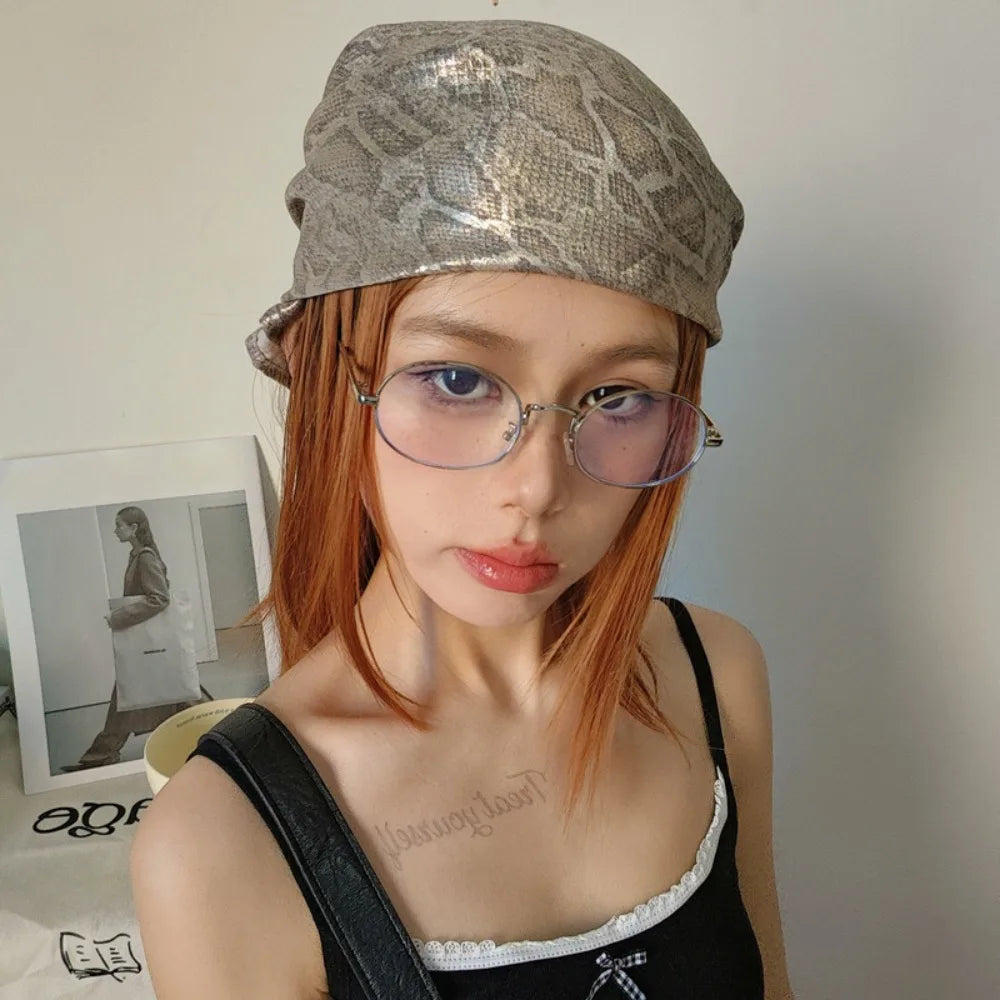 Fashion Y2K Snake Print Hair Scarf Soft Square Serpentine Hair Band Hip Hop Turban Snake Punk Bandana Girls