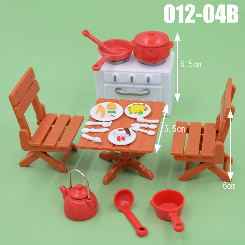 Dollhouse Furniture Kitchen Play Set Miniature Refrigerator 1:12 Mini Food Living Room Sofa Set Pretend Play  Accessores Toy