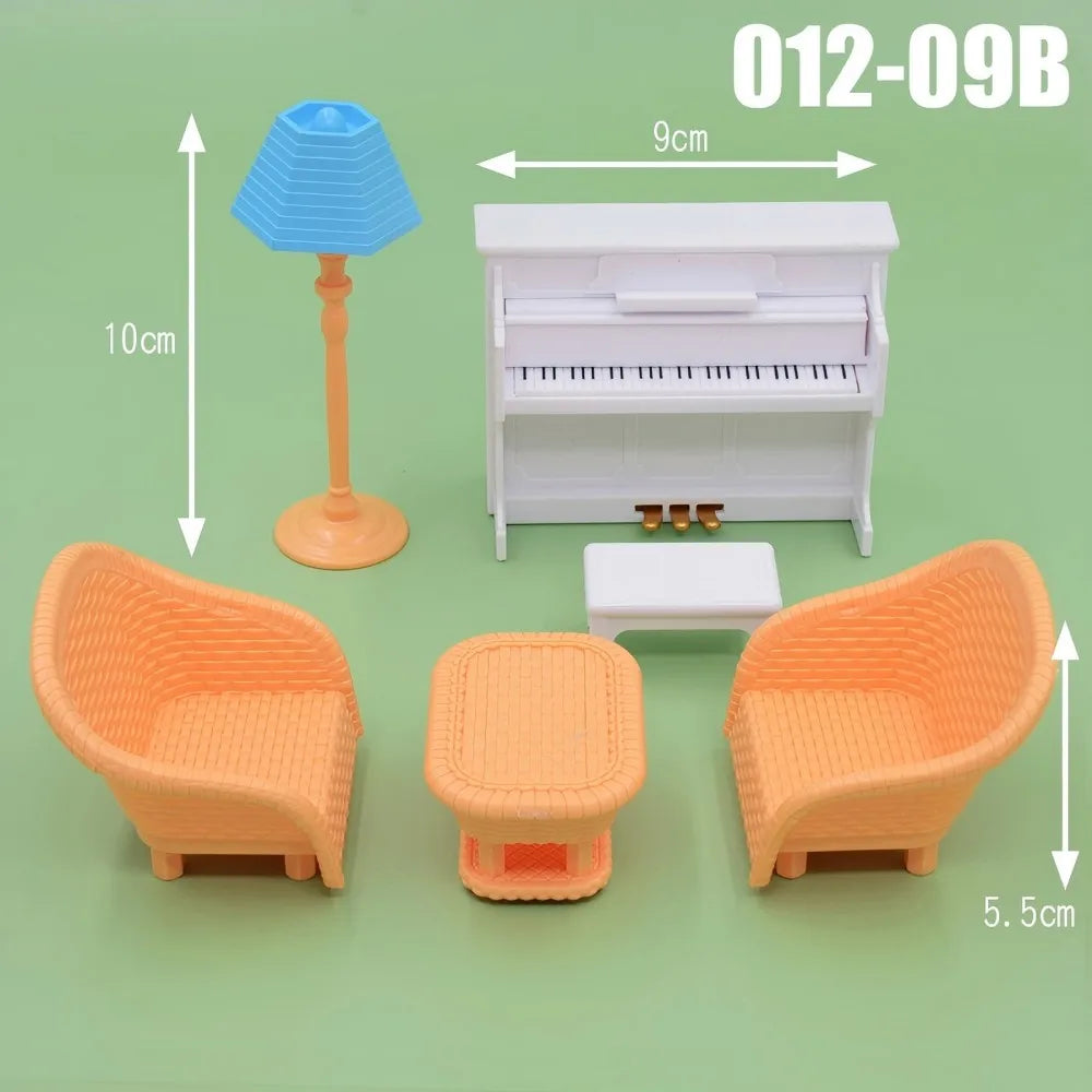 Dollhouse Furniture Kitchen Play Set Miniature Refrigerator 1:12 Mini Food Living Room Sofa Set Pretend Play  Accessores Toy