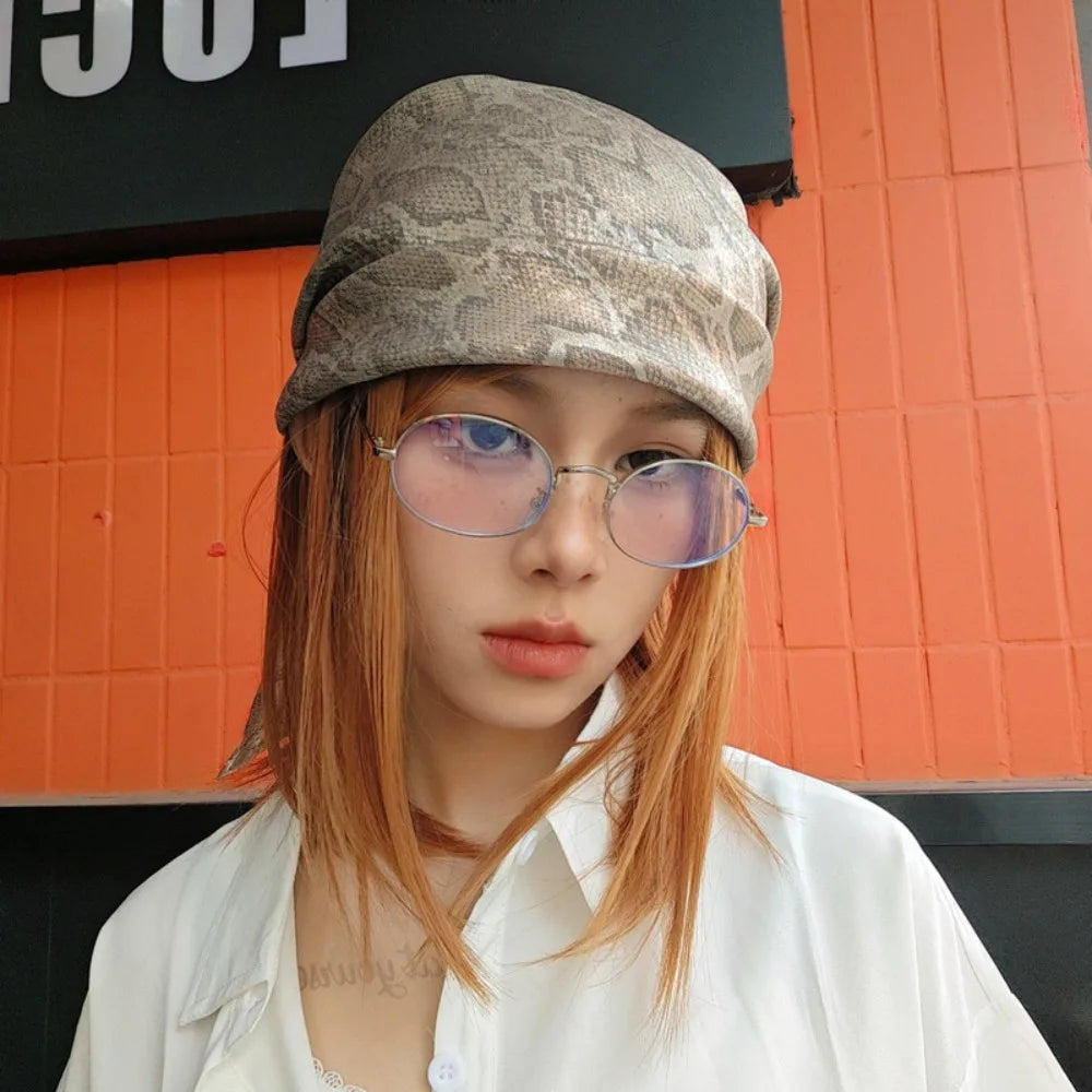 Fashion Y2K Snake Print Hair Scarf Soft Square Serpentine Hair Band Hip Hop Turban Snake Punk Bandana Girls