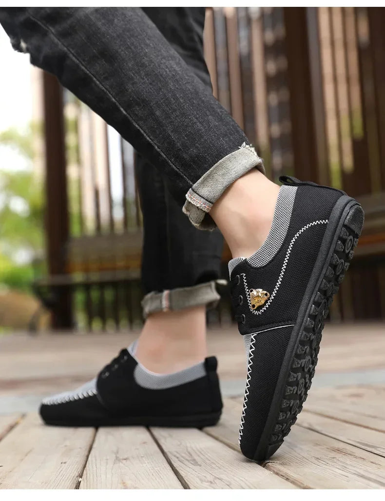 Mens Loafers Slip on Casual Shoes for Male 2024 New Breathable Canvas Driving Flats Comfortable Mocassins Non Slip Plus Size