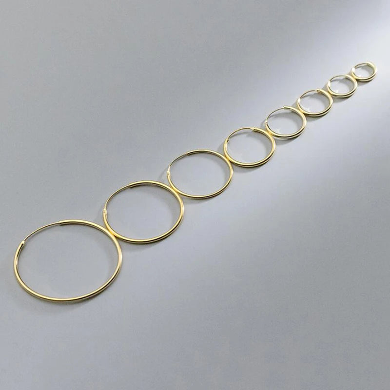 Real 925 Sterling Silver 1.2/1.5mm Wire Diameter Large Round Hoop Earrings for Women Classic Fine Jewelry Minimalist Accessories