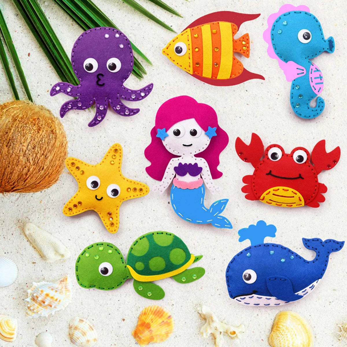 DIY Sewing Animals Craft Kit Forest Creatures DIY Sewing Felt Ocean Animals Mermaid For Kids Beginners Sew Art Christmas Gifts