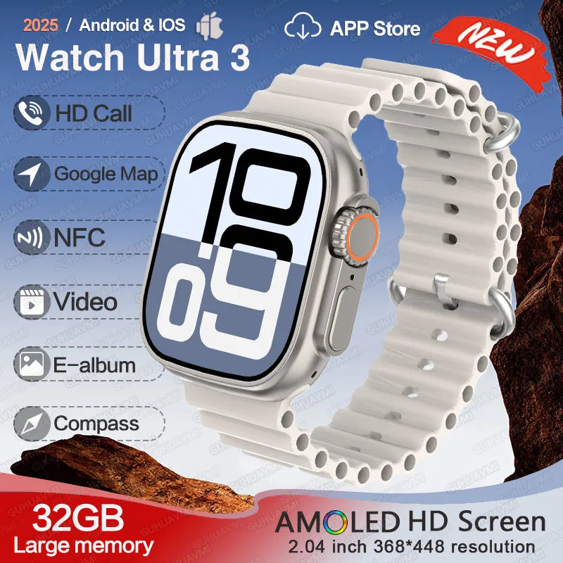 For Huawei IOS Men Watch UItra3 Original Smart Watch GPS 32GB Memory NFC APP Download Music Video Album Women BT Call Smartwatch