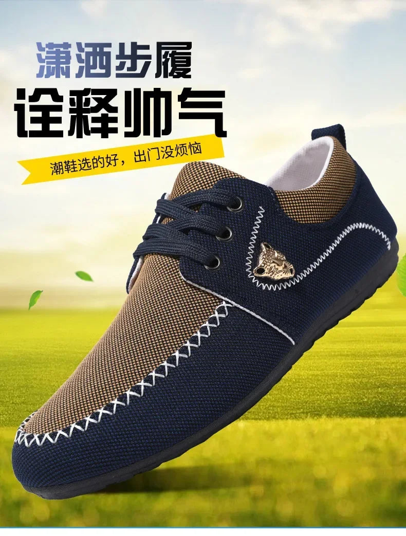 Mens Loafers Slip on Casual Shoes for Male 2024 New Breathable Canvas Driving Flats Comfortable Mocassins Non Slip Plus Size